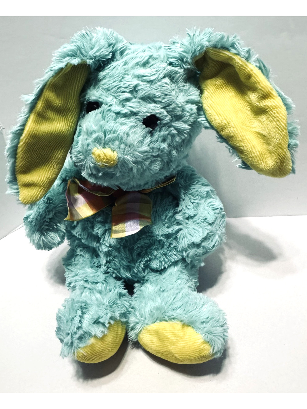 Homerbest Easter Bunny Plush Rabbit Ruffled Fur Green 13" Yellow corduroy ears
